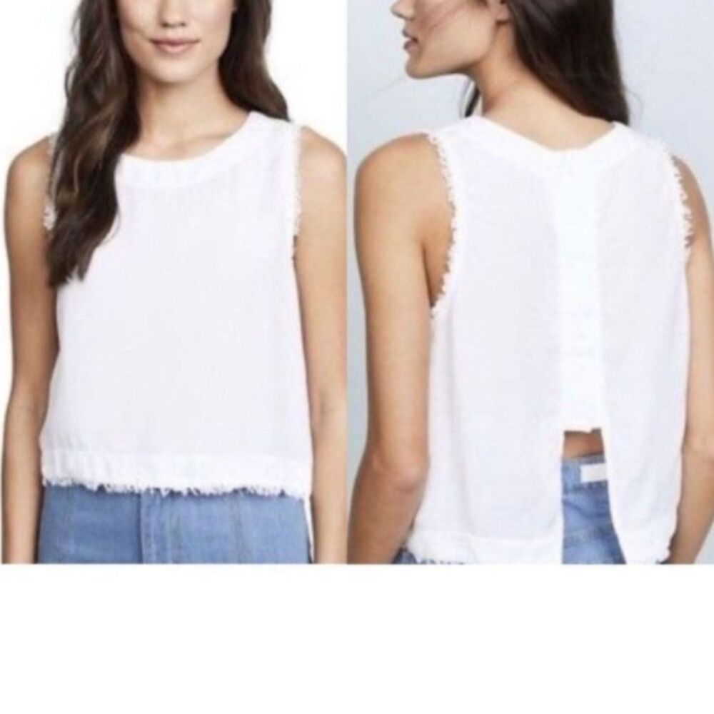 Bella Dahl Women's White Sleeveless Fray Edge Button Back Modern Crop Top Size S